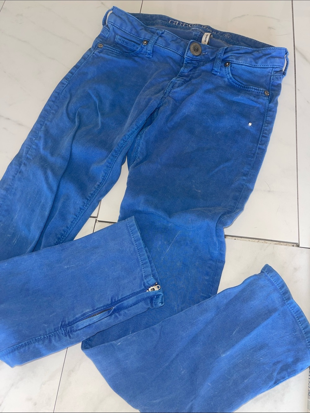 Y2K Guess Royal Blue Slim Zip-Ankle Jeans Vintage